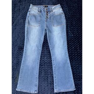 Daily Thread Women's Flare Jeans Front Pockets Button Fly Light Wash Denim Sz 4‎